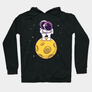 Cute Couple Astronaut Hug On Moon Cartoon Hoodie